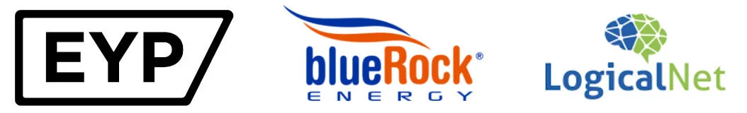 Client logos: EYP, blueRock Energy, LogicalNet